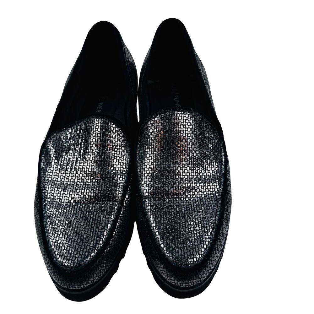 Donald Pliner Elen Metallic Gunmetal Textured Slip-on Comfort Loafers Women's 10 - Picture 3 of 11